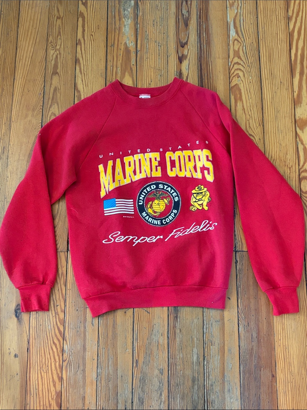 Fruit of the Loom Red Marine Corps Graphic Crewneck Sweatshirt